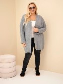 Kardigan damski Plus Size z guzikami i wzorem warkoczowym szary