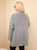 Kardigan damski Plus Size z guzikami i wzorem warkoczowym szary