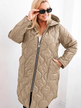Kurtka damska Plus Size zimowa pikowana z kapturem jasno camelowa
