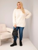 Sweter damski Plus Size o luźny kroju z długim rękawem beżowy