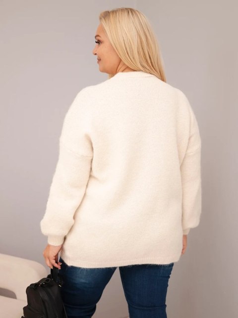 Sweter damski Plus Size o luźny kroju z długim rękawem beżowy
