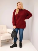 Sweter damski Plus Size o luźny kroju z długim rękawem bordowy