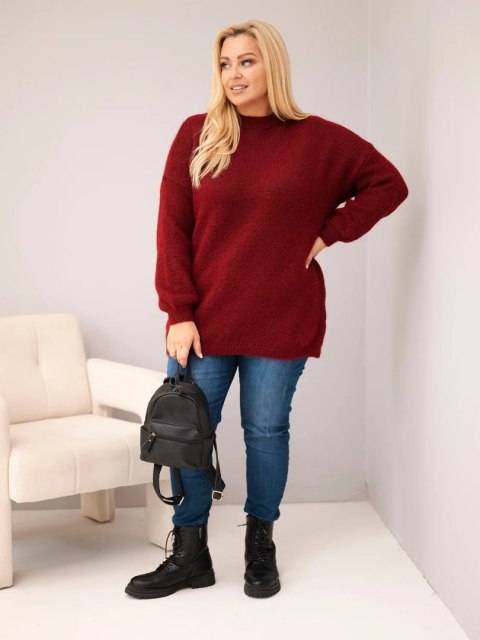 Sweter damski Plus Size o luźny kroju z długim rękawem bordowy