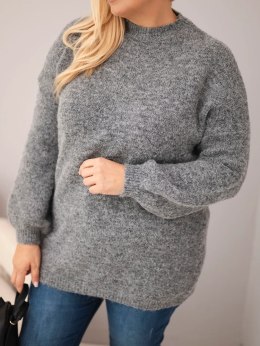 Sweter damski Plus Size o luźny kroju z długim rękawem grafitowy