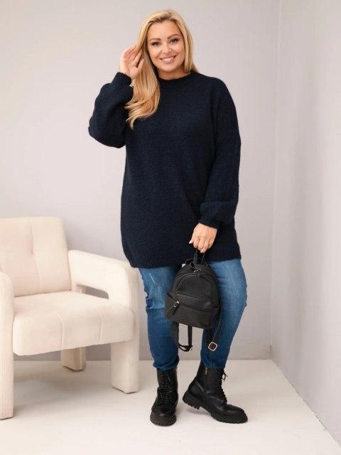 Sweter damski Plus Size o luźny kroju z długim rękawem granatowy