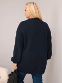 Sweter damski Plus Size o luźny kroju z długim rękawem granatowy