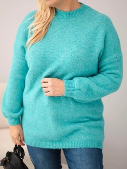 Sweter damski Plus Size o luźny kroju z długim rękawem miętowy