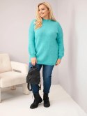Sweter damski Plus Size o luźny kroju z długim rękawem miętowy