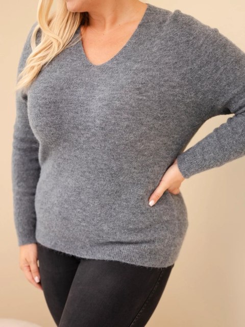 Sweter damski Plus Size z baby alpaki z długim rękawem grafitowy