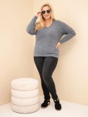 Sweter damski Plus Size z baby alpaki z długim rękawem grafitowy