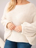 Sweter damski Plus Size z dodatkiem wełny o luźnym fasonie beżowy