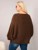 Sweter damski Plus Size z dodatkiem wełny o luźnym fasonie brązowy