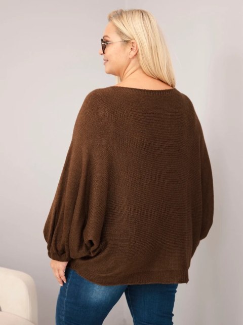 Sweter damski Plus Size z dodatkiem wełny o luźnym fasonie brązowy