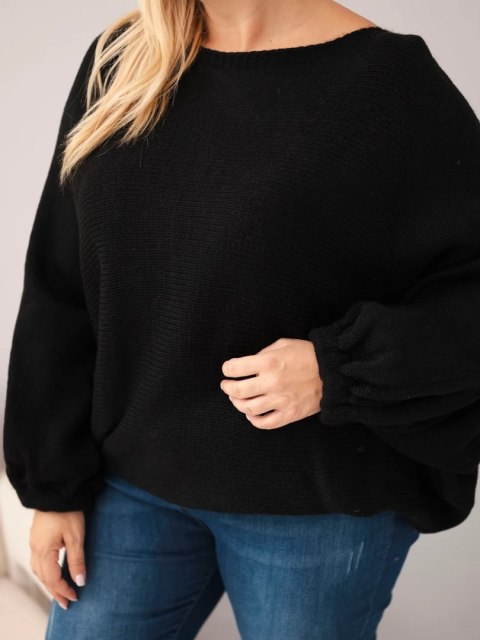 Sweter damski Plus Size z dodatkiem wełny o luźnym fasonie czarny