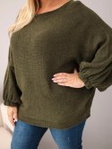 Sweter damski Plus Size z dodatkiem wełny o luźnym fasonie khaki