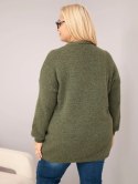 Sweter damski Plus Size z dodatkiem wełny z kokardą khaki