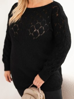 Sweter damski Plus Size z dzianiny ażurowy z długim rękawem czarny