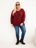 Sweter damski Plus Size z koronkowym dołem bordowy