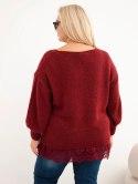 Sweter damski Plus Size z koronkowym dołem bordowy