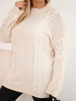 Sweter damski Plus Size z warkoczowym wzorem beżowy
