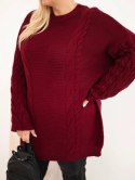 Sweter damski Plus Size z warkoczowym wzorem bordowy