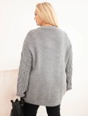 Sweter damski Plus Size z warkoczowym wzorem szary