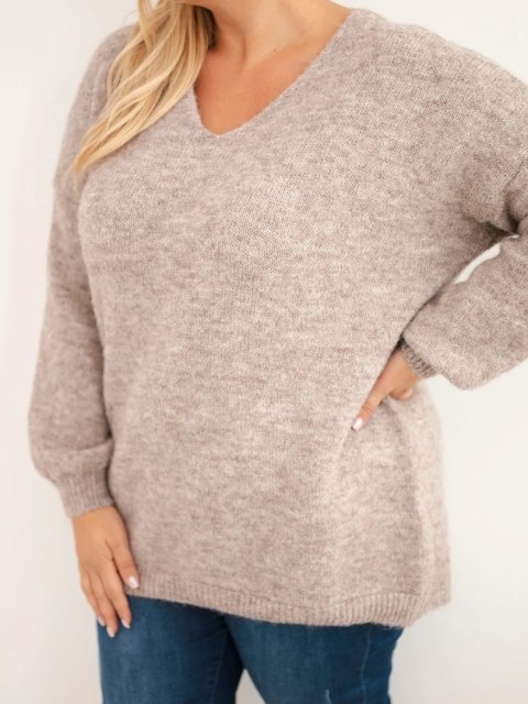 Sweter damski Plus Size z wełną z dekoltem V fango