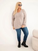 Sweter damski Plus Size z wełną z dekoltem V fango