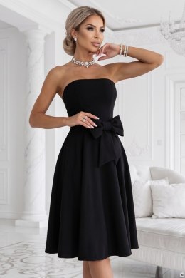 692-1 NAYA elegancka gorsetowa sukienka midi bez ramiączek z kokardą - czarna Numoco