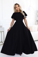 694-1 MIRELLA Elegancka rozkloszowana sukienka maxi z cekinowymi rękawkami - czarna Numoco