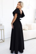 694-1 MIRELLA Elegancka rozkloszowana sukienka maxi z cekinowymi rękawkami - czarna Numoco