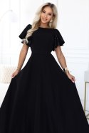 694-1 MIRELLA Elegancka rozkloszowana sukienka maxi z cekinowymi rękawkami - czarna Numoco
