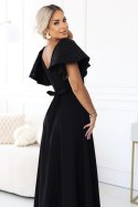 694-1 MIRELLA Elegancka rozkloszowana sukienka maxi z cekinowymi rękawkami - czarna Numoco