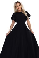 694-1 MIRELLA Elegancka rozkloszowana sukienka maxi z cekinowymi rękawkami - czarna Numoco