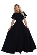 694-1 MIRELLA Elegancka rozkloszowana sukienka maxi z cekinowymi rękawkami - czarna Numoco