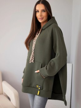 Bluza damska oversize z bawełny z kapturem i kieszenią khaki