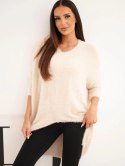 Sweter damski Plus Size z dekoltem V beżowy