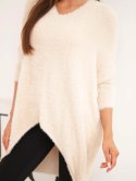 Sweter damski Plus Size z dekoltem V beżowy