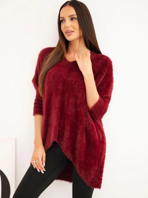 Sweter damski Plus Size z dekoltem V bordowy