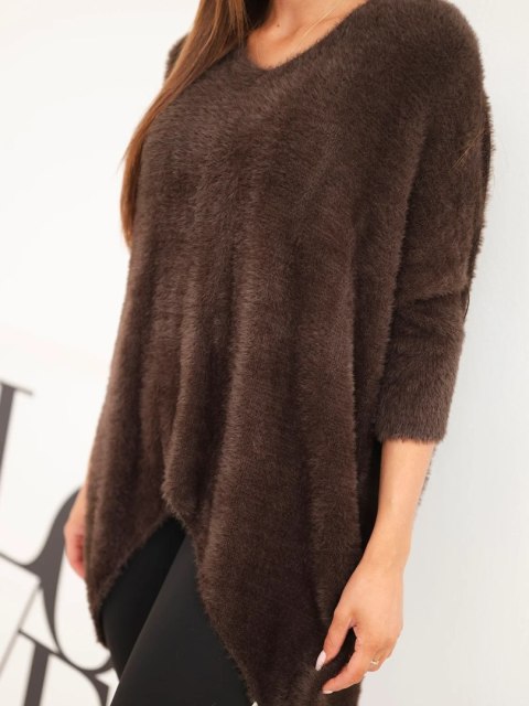 Sweter damski Plus Size z dekoltem V brązowy