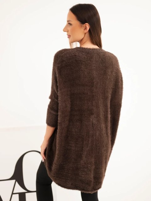 Sweter damski Plus Size z dekoltem V brązowy