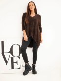 Sweter damski Plus Size z dekoltem V brązowy