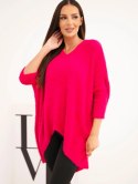 Sweter damski Plus Size z dekoltem V fuksja
