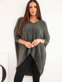 Sweter damski Plus Size z dekoltem V grafitowy