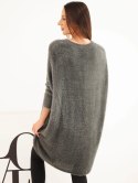 Sweter damski Plus Size z dekoltem V grafitowy