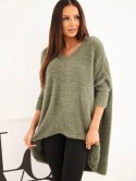 Sweter damski Plus Size z dekoltem V khaki