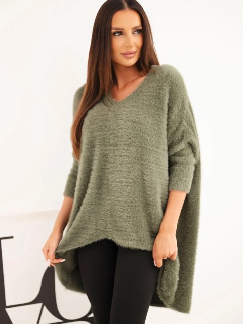 Sweter damski Plus Size z dekoltem V khaki