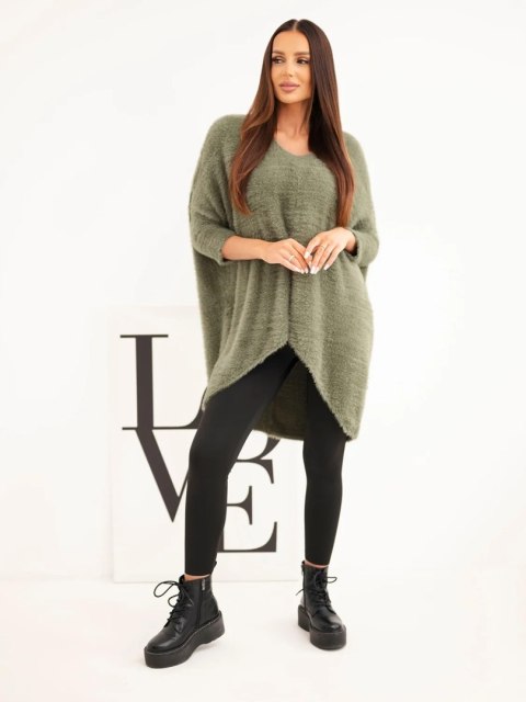 Sweter damski Plus Size z dekoltem V khaki