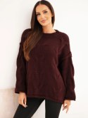 Sweter damski o luźnym fasonie bez zapięcia bordowy