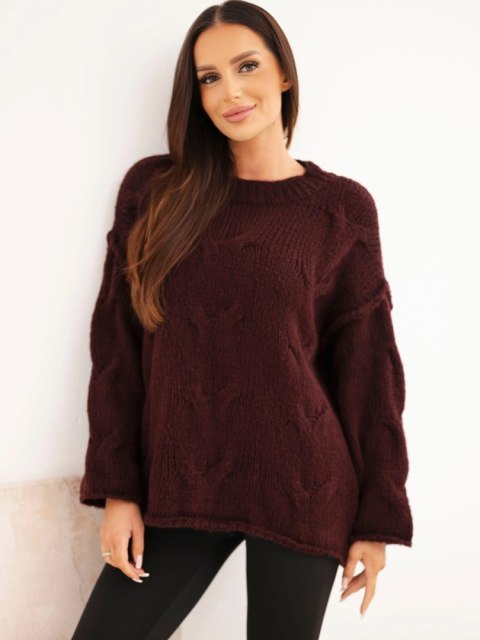 Sweter damski o luźnym fasonie bez zapięcia bordowy